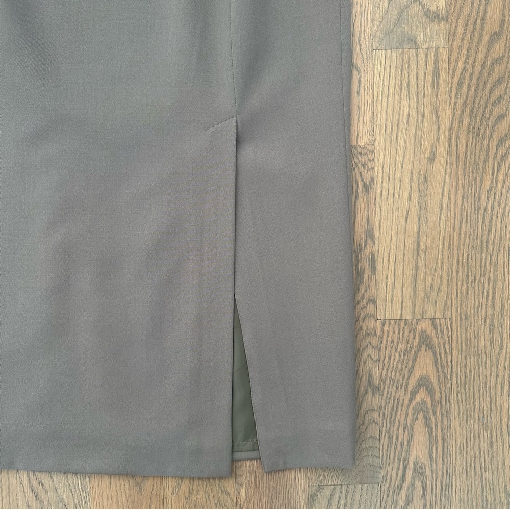 Vintage Designer High Waist Midi Wool Pencil Skirt in Dusty Grey Olive 8 / M - Picture 3 of 9